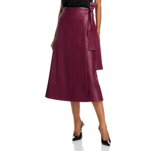 NWT TOCCIN Beatrice Wrap Midi Skirt Faux leather Burgundy $425 - Size 10 / L